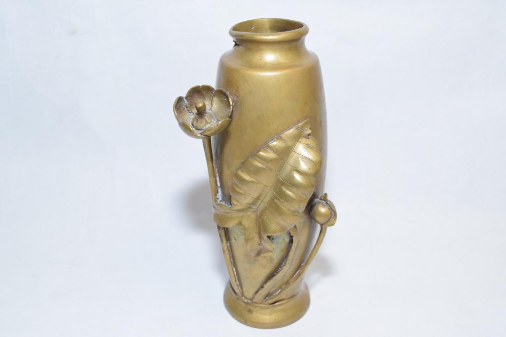 Japanese Bronze Relief Lotus Motif Vase (1 of 2)