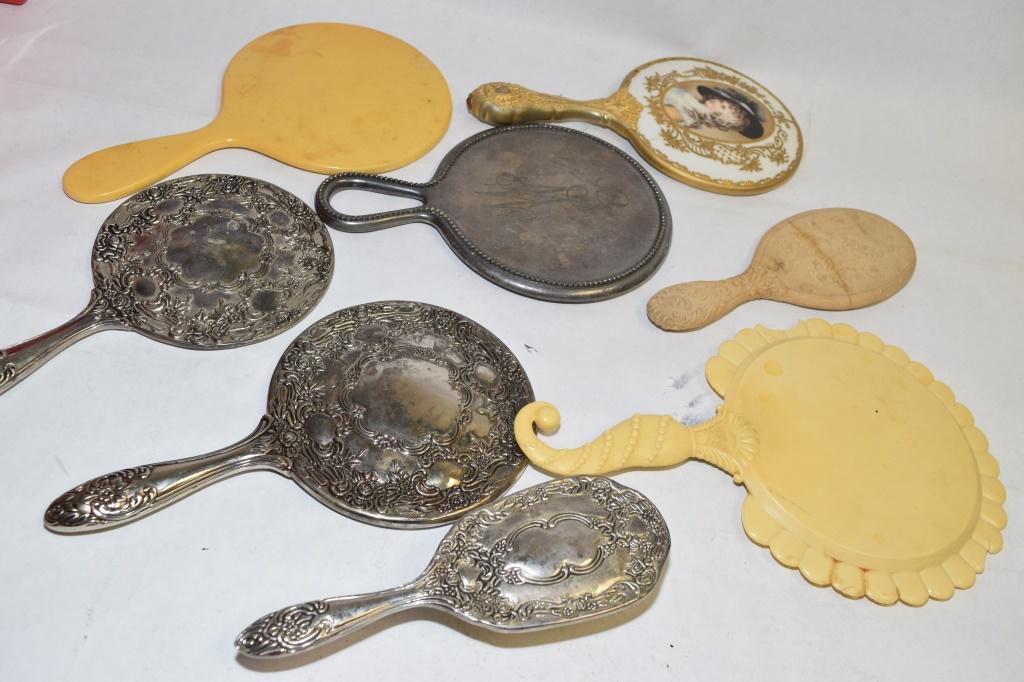 Group of Vintage Silverplate & Ivory Bakelite Mirror: Group of vintage silverplate & ivory bakelite mirror.
