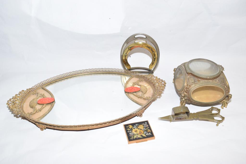 Group of European Gilt Bronze Table Decor: Group of European gilt bronze table decor.
