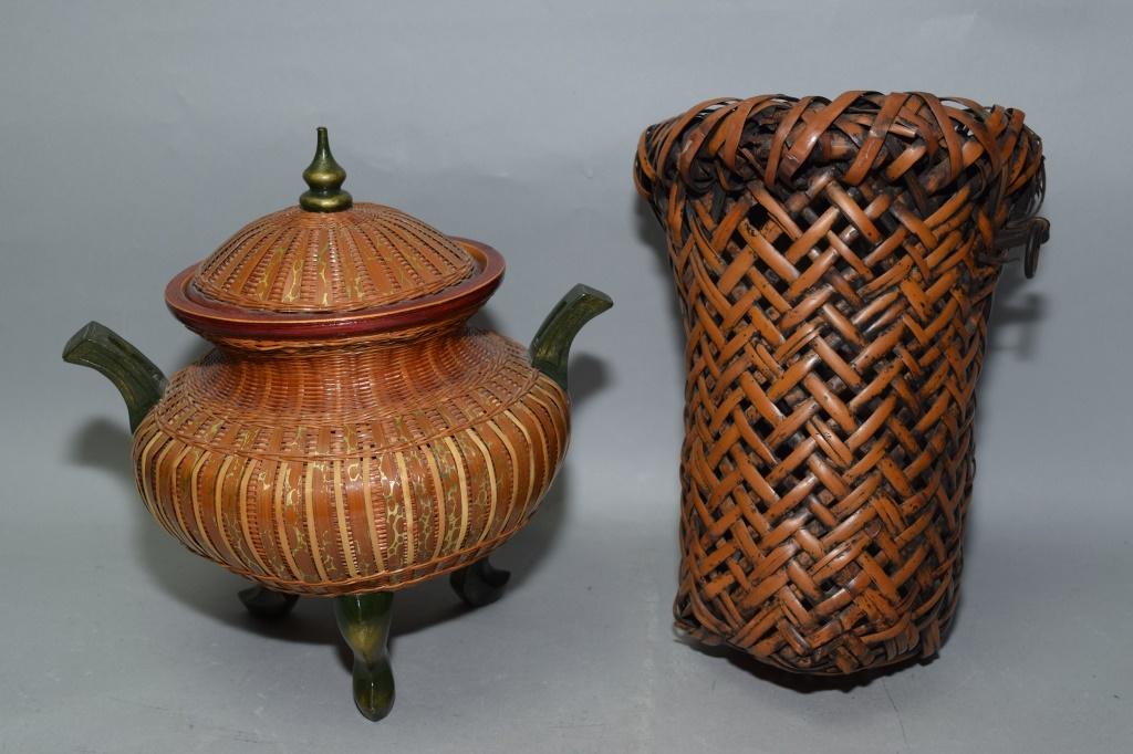 Two Japanese Bamboo Woven Rattan Ware (1 of 1)