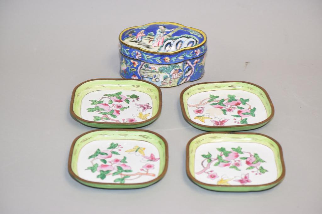 Five 19-20th C. Chinese Enamel over Bronze Ware (1 of 3)