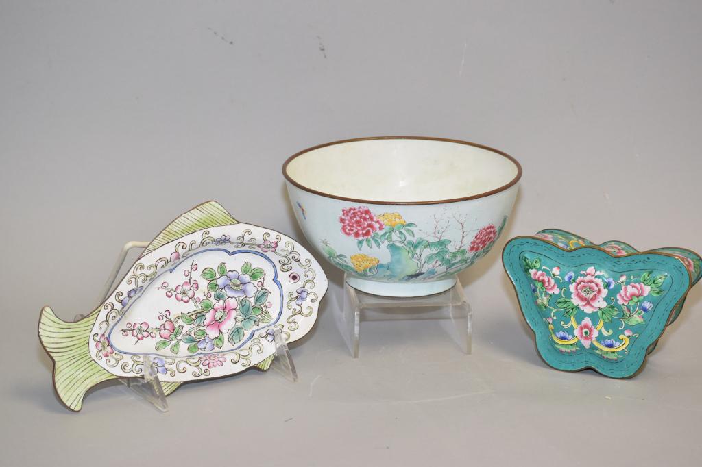Three 19-20th C. Chinese Enamel over Bronze Ware (1 of 3)