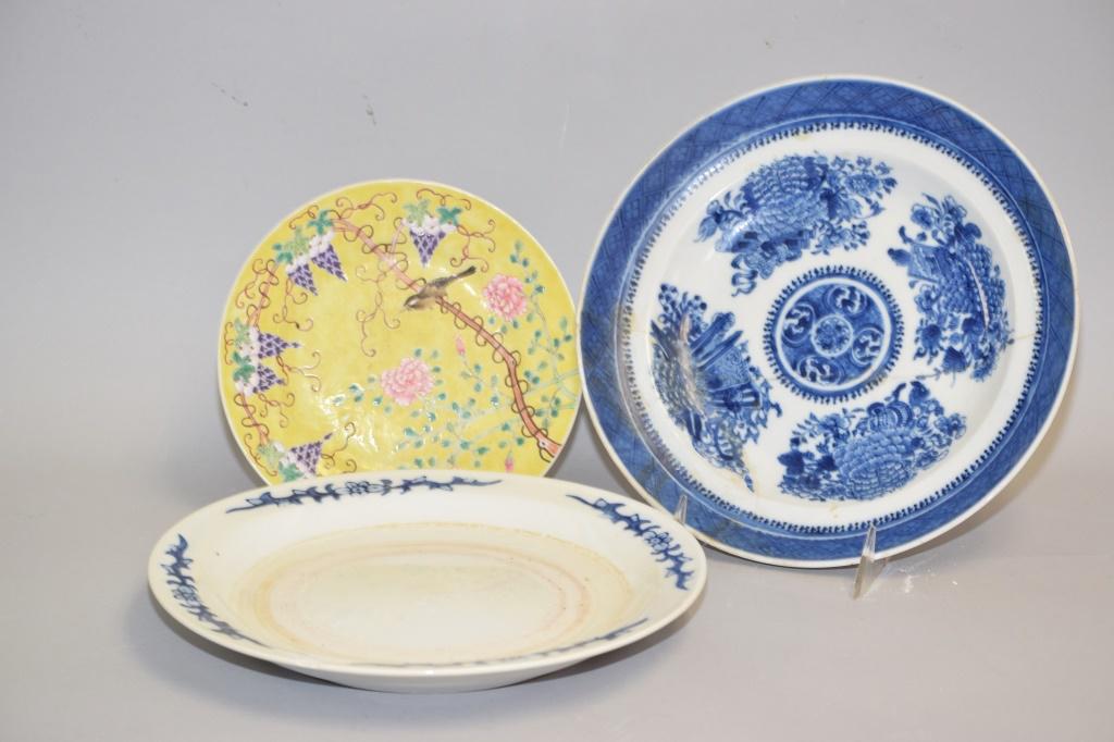 Three 19th C. Chinese Famille Rose and B&W Plates (1 of 3)