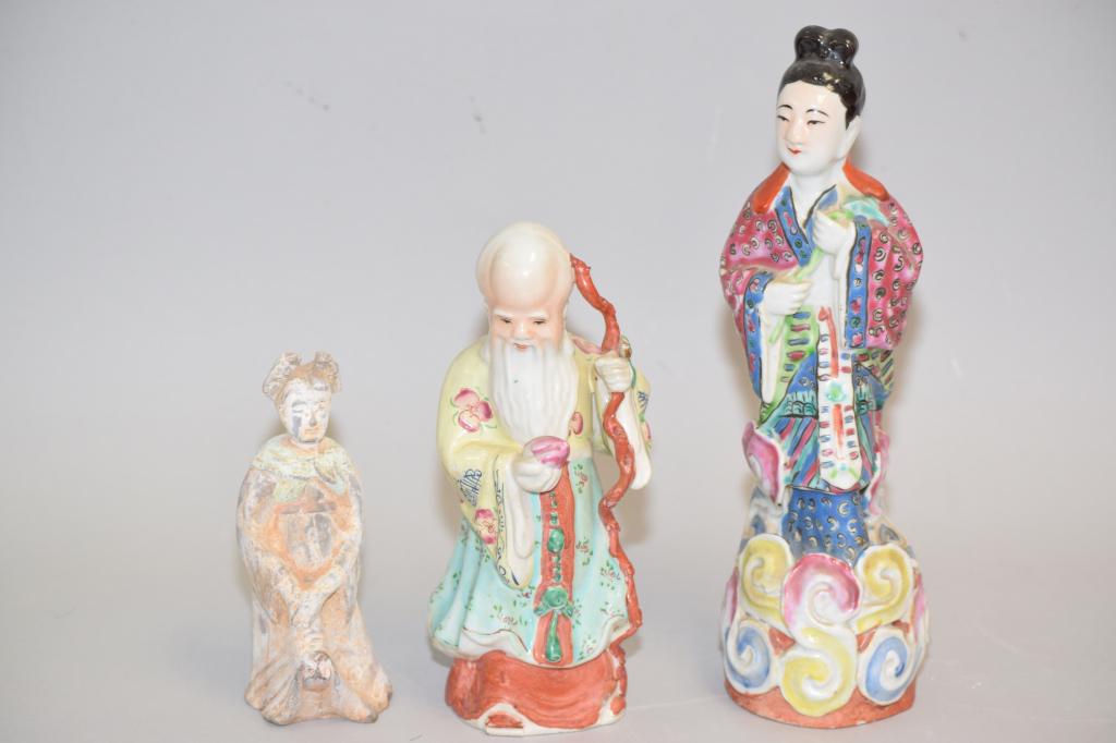 Three Chinese Pottery/Famille Rose Porcelain Figures (1 of 3)
