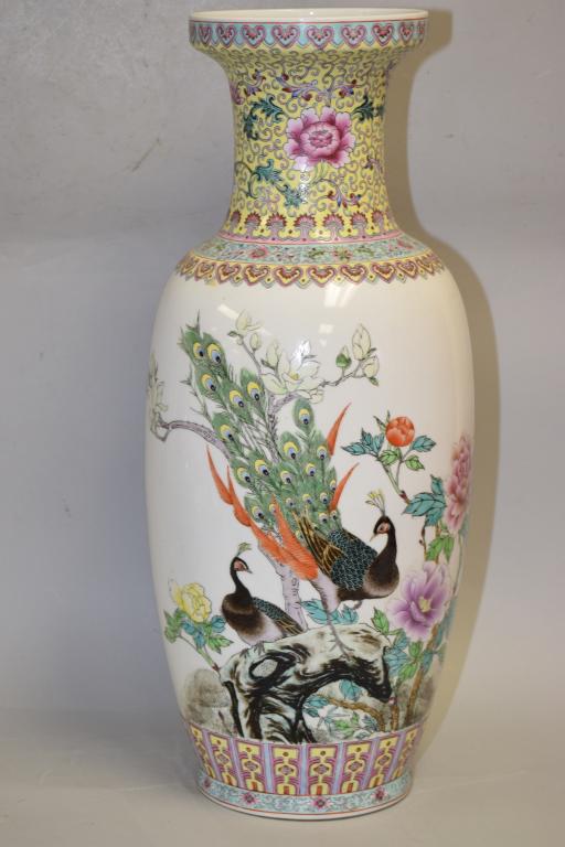 Large 1970-80s Chinese Famille Rose Vase: Large 1970-80s Chinese famille rose vase. 24in.