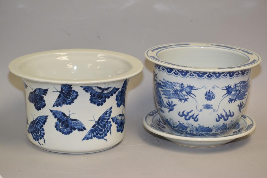 Two 19-20th C. Chinese Blue and White Flower Pots (1 of 4)