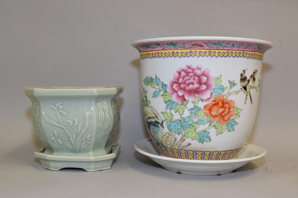 20th C. Chinese Famille Rose and Pea Glaze Flower Pot (1 of 4)