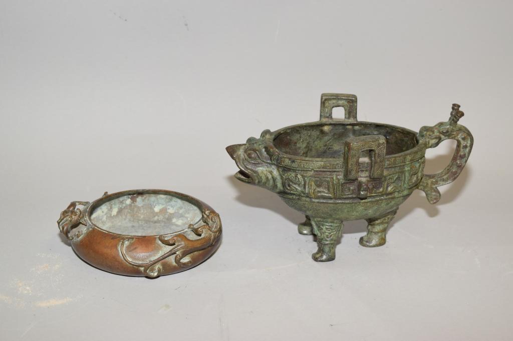19-20th C. Chinese Bronze Brush Washer and Zun (1 of 7)