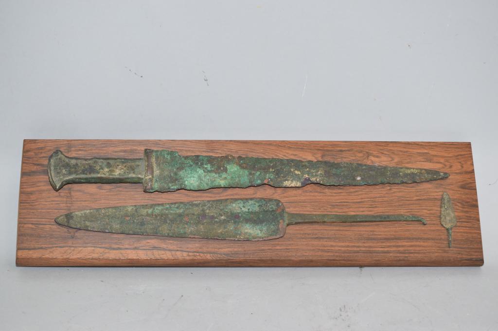 Three Chinese Bronze Spears: Three Chinese bronze spears. 18in.