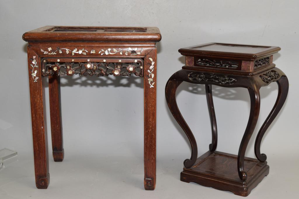 Chinese Hongmu Carved Stand and Stool (1 of 4)