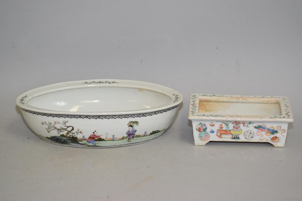 Two 19-20th C. Chinese Famille Rose Narcissus Planters (1 of 5)