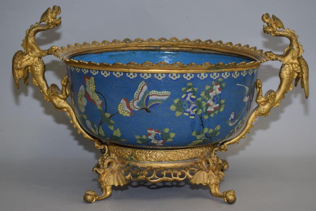 Large Qing Chinese Cloisonne Bowl Set in Ormolu (1 of 7)