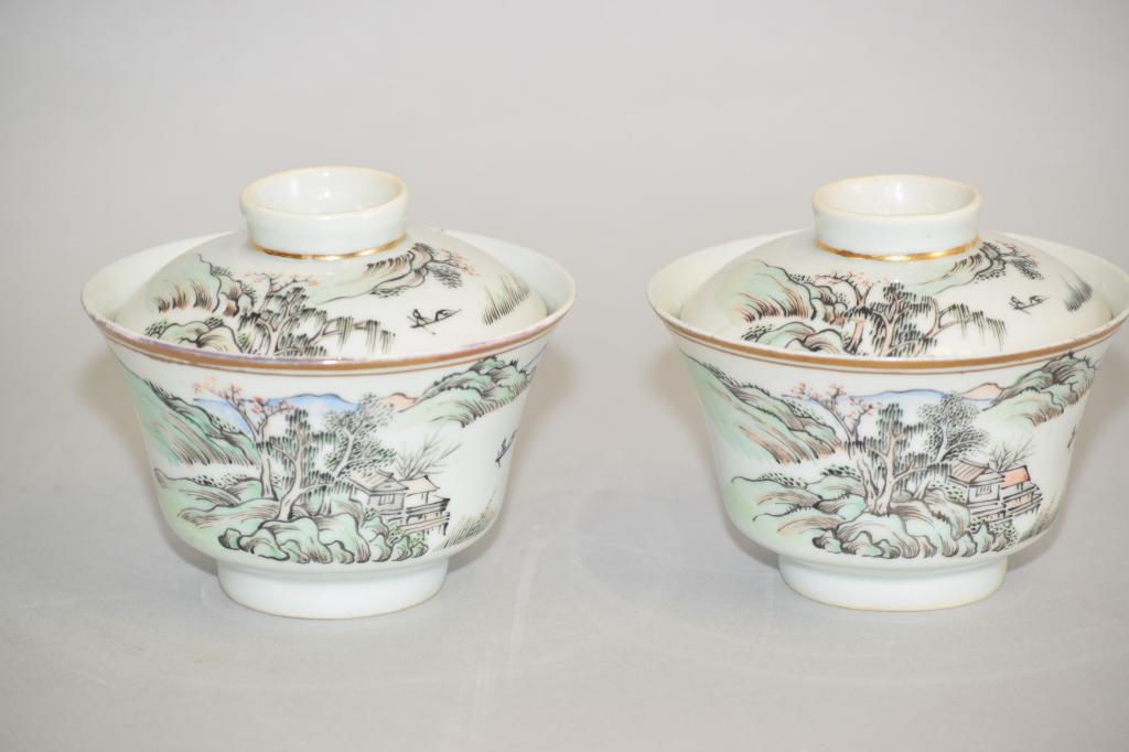 Pr. of 19-20th C. Chinese Famille Verte Tea Cups (1 of 5)