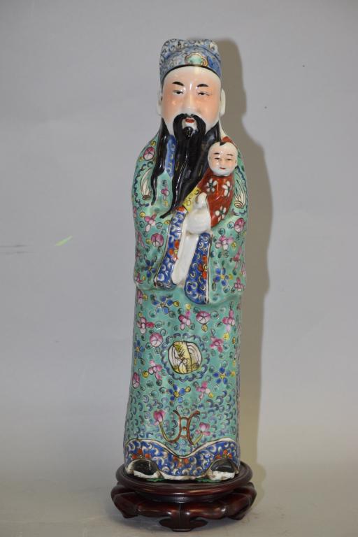19-20th C. Chinese Famille Rose Fortune God Figure (1 of 3)