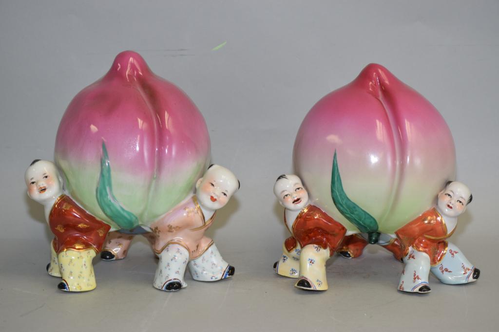 Two 19-20th C. Chinese Famille Rose Boy Carrying Peach (1 of 3)