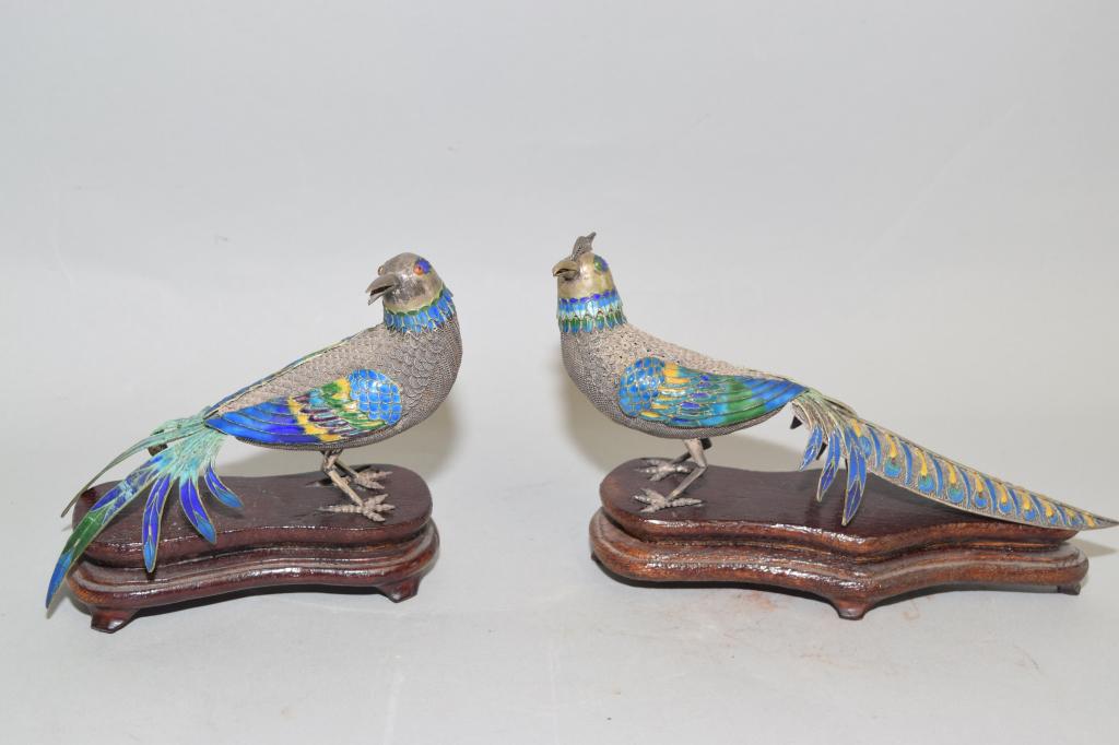 Pr. of Chinese Enamel over Silver Peacocks (1 of 4)