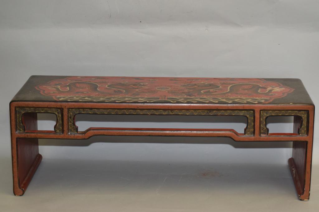 19-20th C. Chinese Red Lacquer Filled Kang Table (1 of 7)