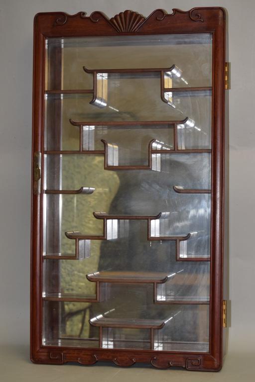 Chinese Hongmu Carved Hanging Curio Cabinet (1 of 4)