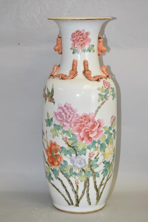 Large 19th C. Chinese Famille Rose Double Ear Vase (1 of 6)