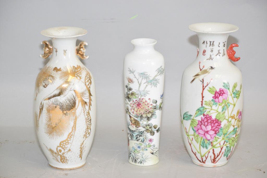Three 19-20th C. Chinese Famille Rose/Verte Vases (1 of 2)