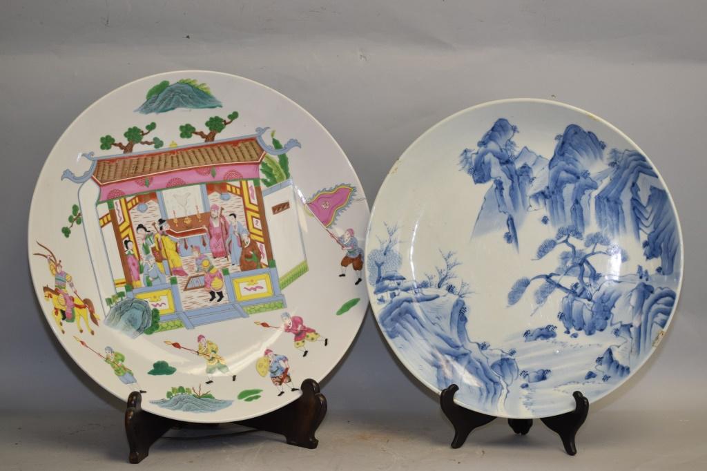 Two Large Chinese B&W and Famille Rose Chargers (1 of 4)