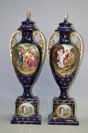 Pr. of 19th C. Victoria Crown Mark Hand Painted Vases