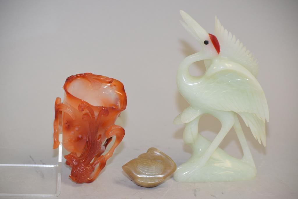 Group of 19-20th C. Chinese Agate and Jade Carvings (1 of 3)