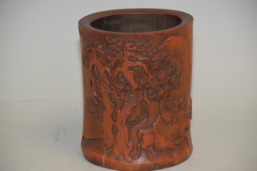 19-20th C. Chinese Bamboo Carved Brush Pot (1 of 3)
