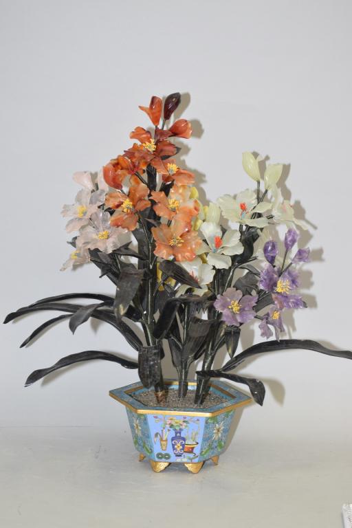 20th C. Chinese Export Jade Tree in Cloisonne Pot (1 of 7)