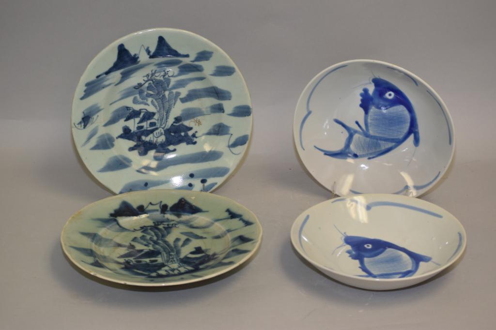 Four 19-20th C. Chinese Porcelain B&W Plates (1 of 3)