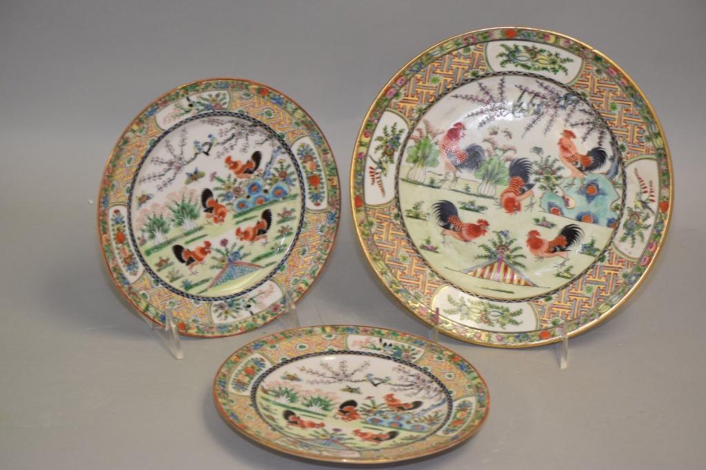 Three 19th C. Chinese Porcelain Famille Rose Rooster (1 of 3)