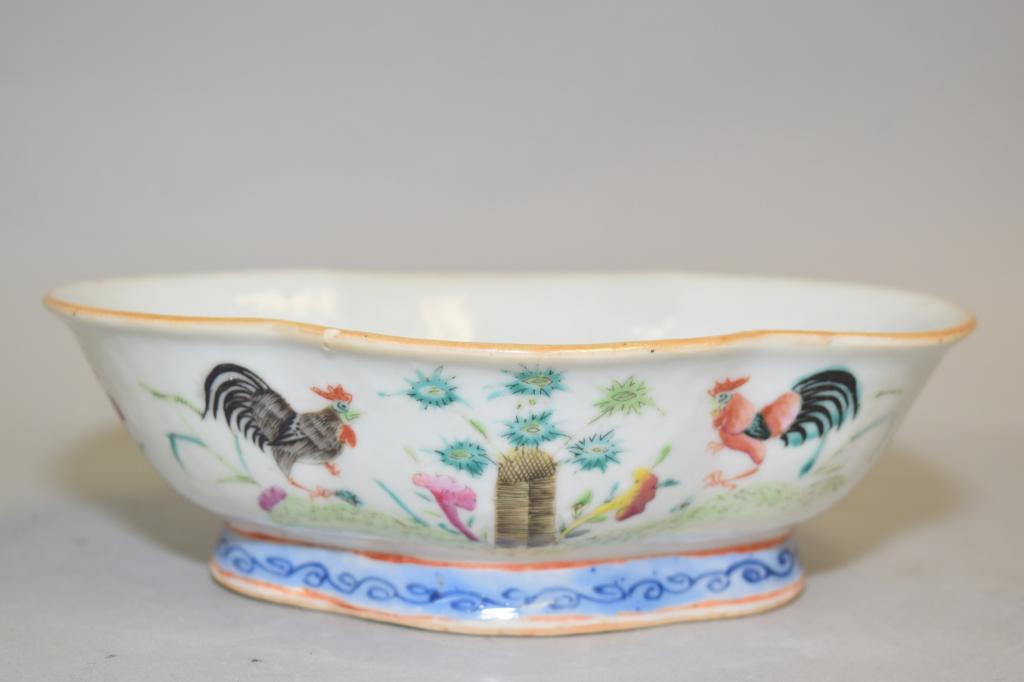 19th C. Chinese Porcelain Famille Rose Rooster Bowl (1 of 7)