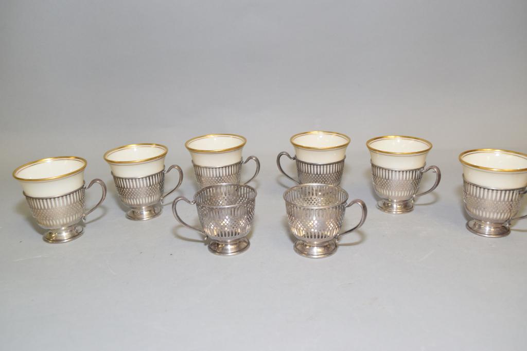 Six Lenox Porcelain Cups Set in Sterling Silver Base (1 of 4)