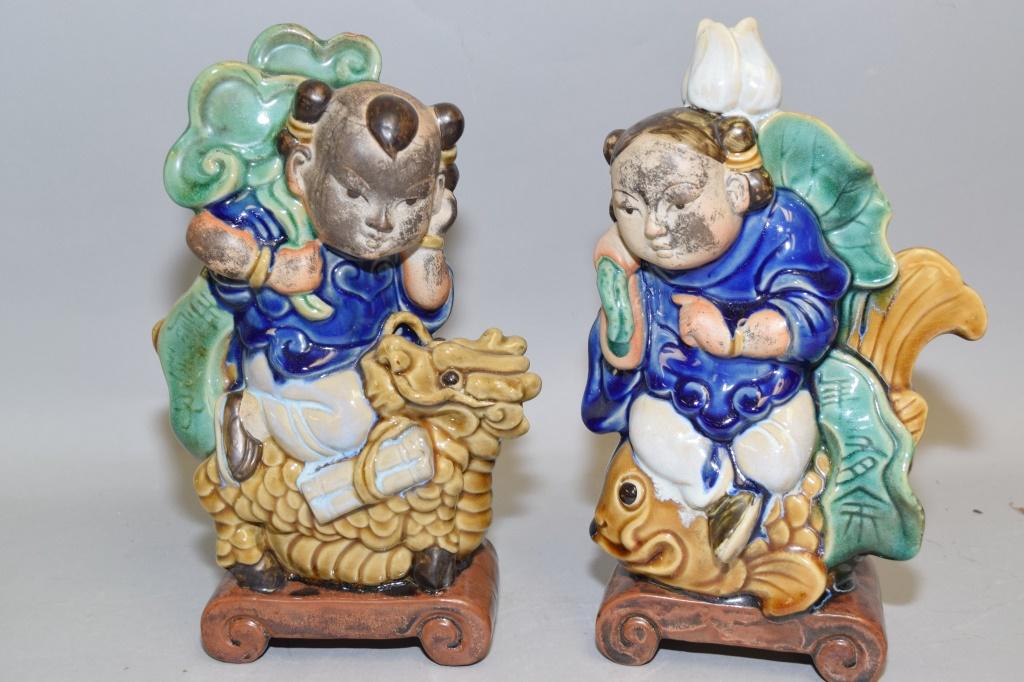 Pr. of 19th C. Chinese ShiWan Pottery Figures (1 of 1)