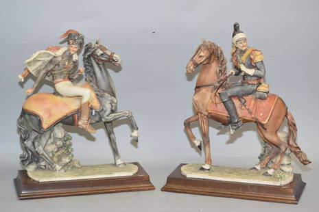 Pr. of 1982 Italian Soldiers Riding on Horse Figures: Pr. of 1982 Italian soldiers riding on horse figures. 12.5in by 15in.