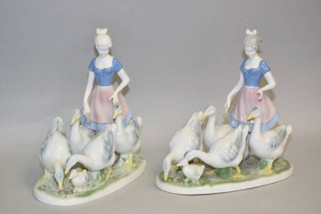 Pr. of Gerold Porzellan Germany Maiden Figurines: Pr. of Gerold Porzellan Germany maiden figurines. 10.5in by 10.75in.