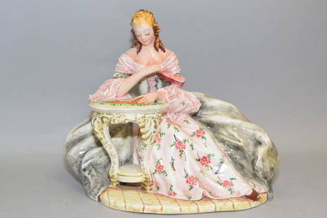 Italian Porcelain Figurine of a Maiden, Signed: Italian porcelain figurine of a maiden, signed. 11.5in by 14.5in.