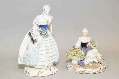 Capodimonte Maiden Figure and Made in Italy Figures: Capodimonte maiden figurine and made in Italy figurines. 7.5in.