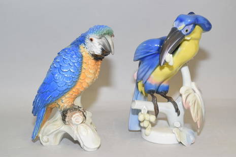 Goebel and Rosenthal Porcelain Bird Figurines: Goebel and Rosenthal porcelain bird figurines. 9in.