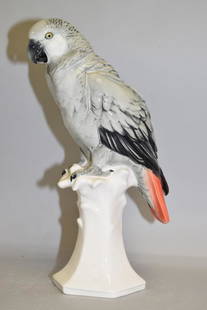 Porcelain Parrot Figurine by Karl Ens Germany: Porcelain parrot figurine by Karl Ens Germany. 15in.