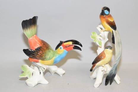 Two Porcelain Bird Figurines by Karl Ens Germany: Two porcelain bird figurines by Karl Ens Germany. 10in.