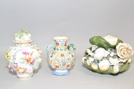 Group of Antique/Vintage Porcelain inc Carl Thieme: Group of antique/vintage porcelain including Carl Thieme floral jar. 5.5in.