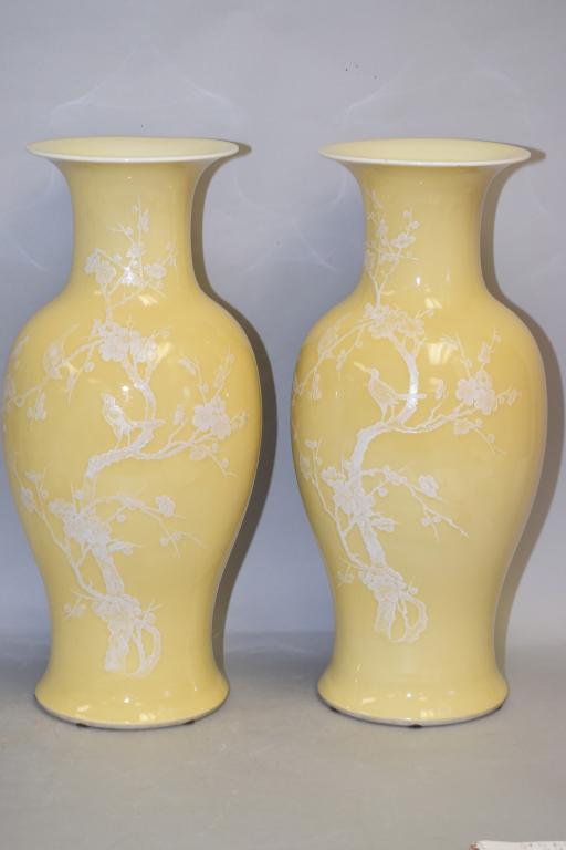 Pr. of 1970-80s Chinese Yellow Glaze Porcelain Vases (1 of 5)