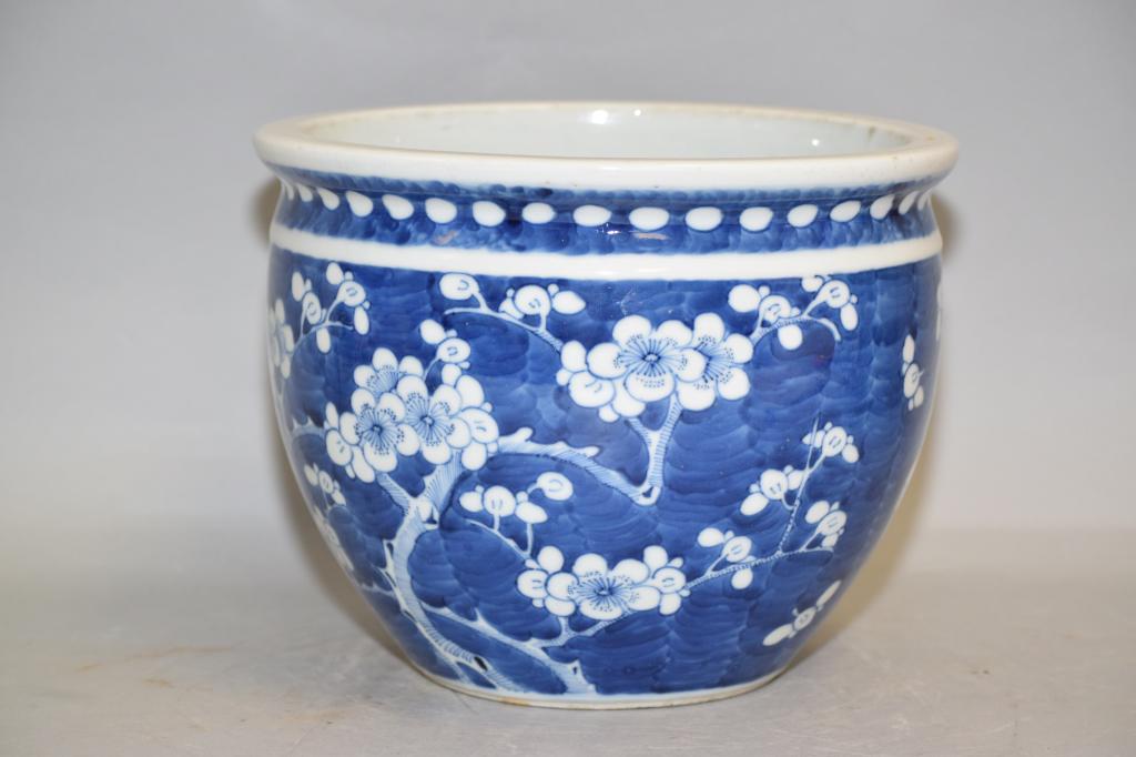 Qing Chinese B&W Plum Porcelain Altar Jardiniere (1 of 4)