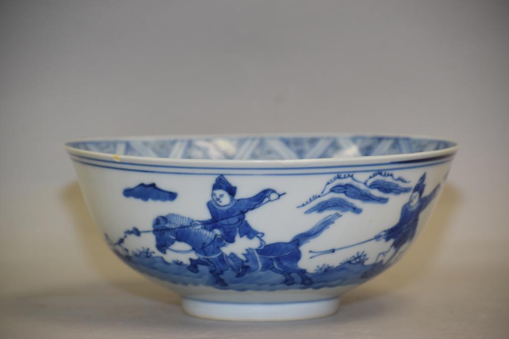 17-18th C. Chinese B&W Figural Porcelain Bowl (1 of 6)