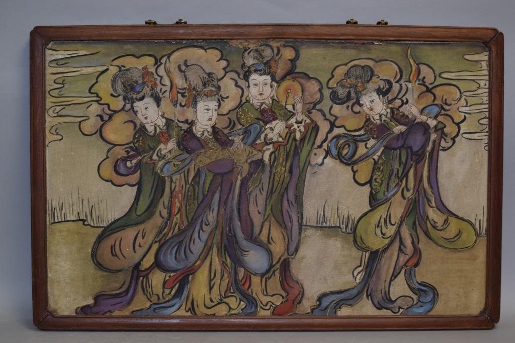 15-19th C. Chinese Tang Style Wall Painting Plaque (1 of 2)