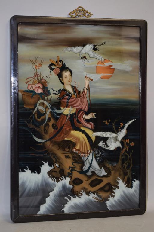 19-20th C. Chinese Reverse Painted Glass Plaque (1 of 4)