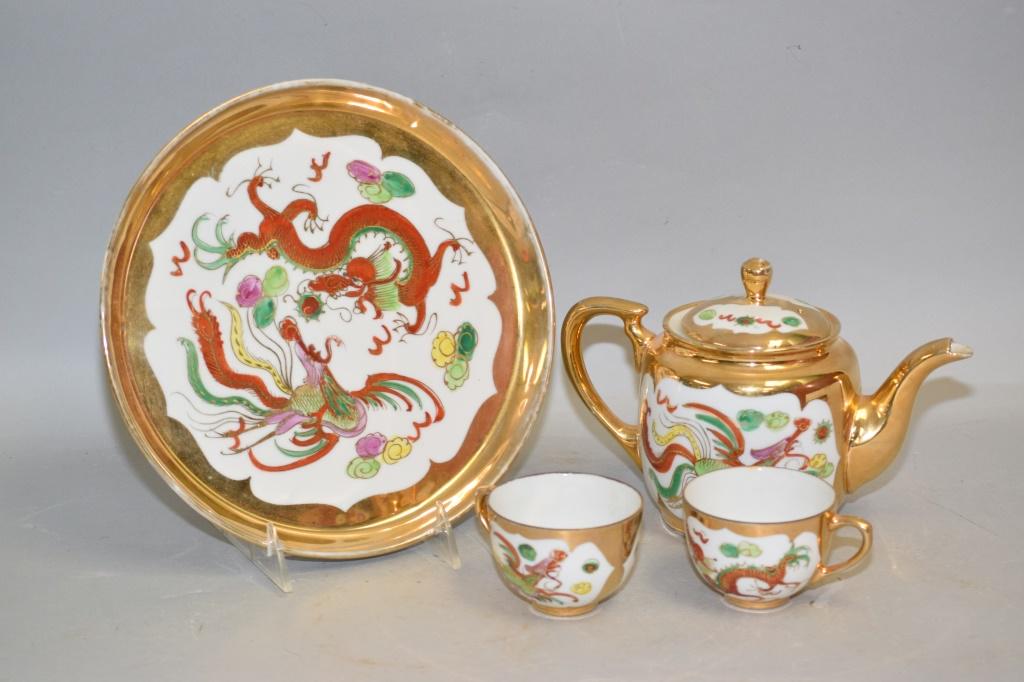 Set of Chinese Porcelain Gold Painted Tea Wares (1 of 1)