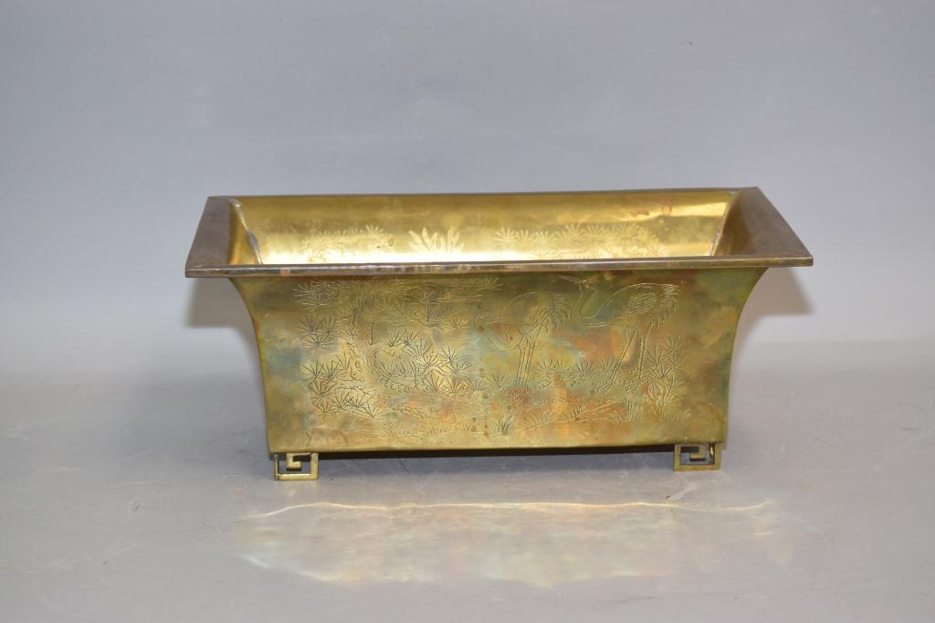Chinese Rectangular Bronze Flower Pot (1 of 3)