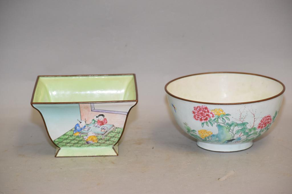 Two 19-20th C. Chinese Enamel over Bronze Bowls (1 of 5)